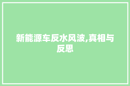 新能源车反水风波,真相与反思