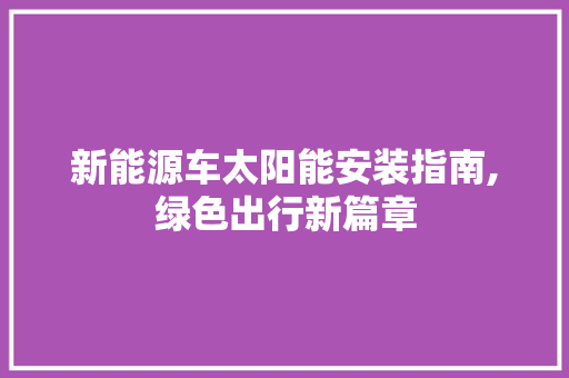 新能源车太阳能安装指南,绿色出行新篇章