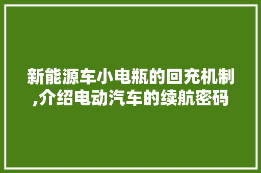 新能源车小电瓶的回充机制,介绍电动汽车的续航密码