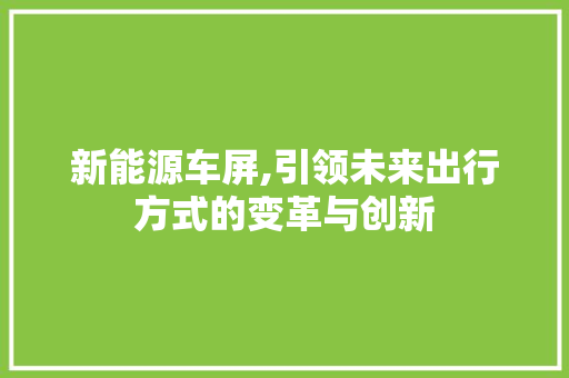 新能源车屏,引领未来出行方式的变革与创新