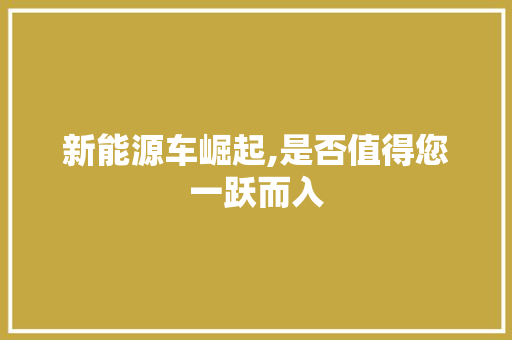 新能源车崛起,是否值得您一跃而入