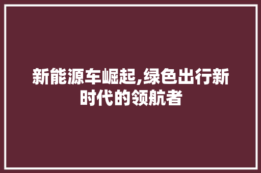 新能源车崛起,绿色出行新时代的领航者