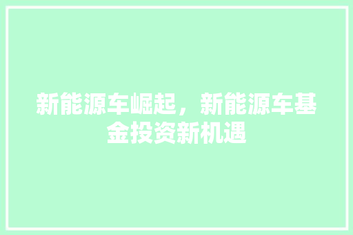 新能源车崛起，新能源车基金投资新机遇