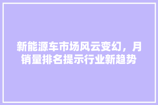 新能源车市场风云变幻，月销量排名提示行业新趋势