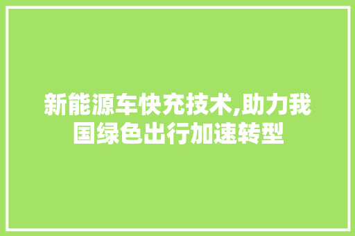 新能源车快充技术,助力我国绿色出行加速转型