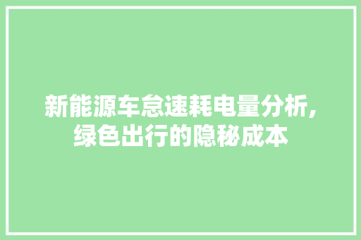 新能源车怠速耗电量分析,绿色出行的隐秘成本