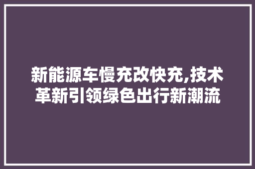 新能源车慢充改快充,技术革新引领绿色出行新潮流