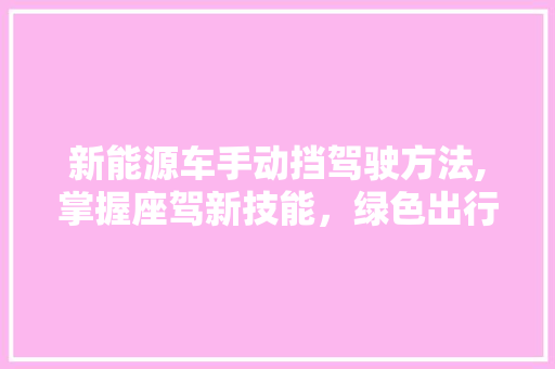 新能源车手动挡驾驶方法,掌握座驾新技能，绿色出行我先行