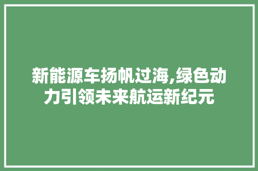 新能源车扬帆过海,绿色动力引领未来航运新纪元