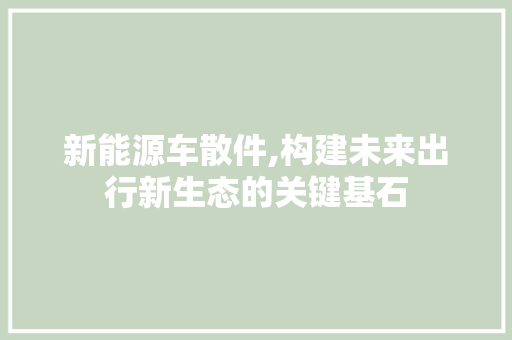 新能源车散件,构建未来出行新生态的关键基石