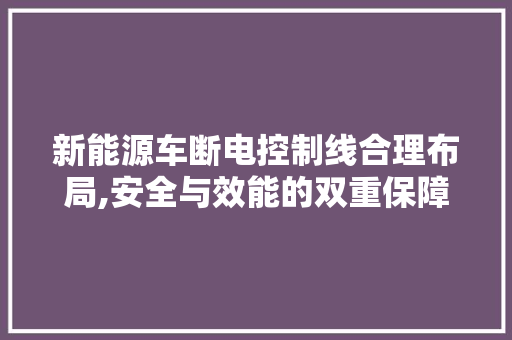 新能源车断电控制线合理布局,安全与效能的双重保障