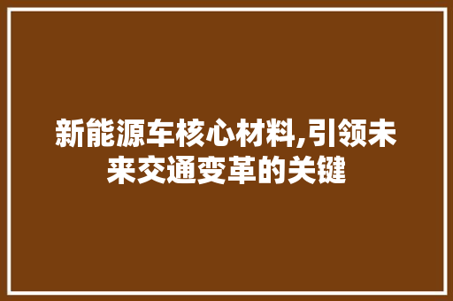 新能源车核心材料,引领未来交通变革的关键