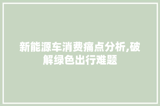 新能源车消费痛点分析,破解绿色出行难题