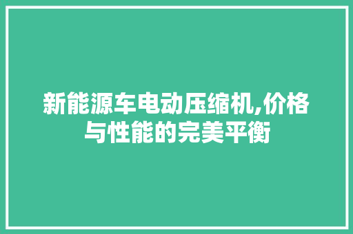 新能源车电动压缩机,价格与性能的完美平衡