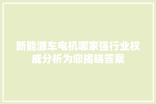 新能源车电机哪家强行业权威分析为您揭晓答案