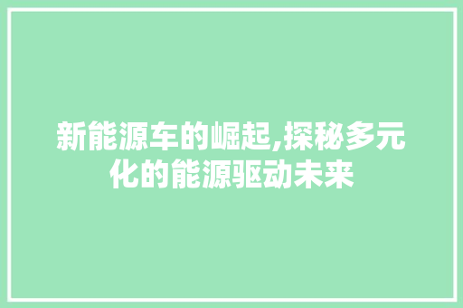 新能源车的崛起,探秘多元化的能源驱动未来