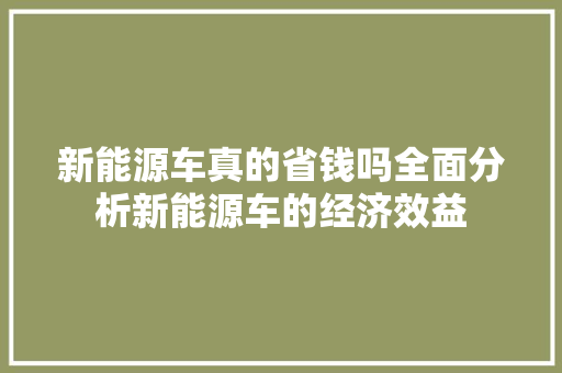 新能源车真的省钱吗全面分析新能源车的经济效益