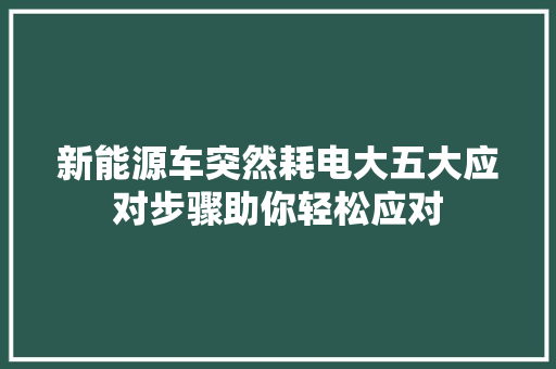 新能源车突然耗电大五大应对步骤助你轻松应对