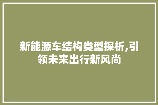 新能源车结构类型探析,引领未来出行新风尚