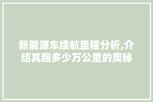 新能源车续航里程分析,介绍其跑多少万公里的奥秘