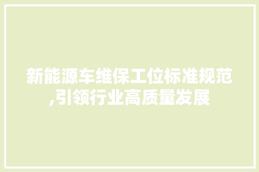 新能源车维保工位标准规范,引领行业高质量发展