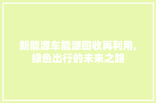 新能源车能源回收再利用,绿色出行的未来之路