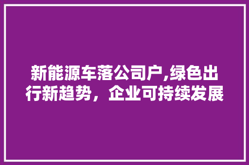 新能源车落公司户,绿色出行新趋势，企业可持续发展新动力