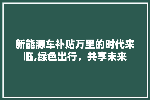 新能源车补贴万里的时代来临,绿色出行，共享未来