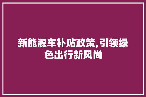 新能源车补贴政策,引领绿色出行新风尚