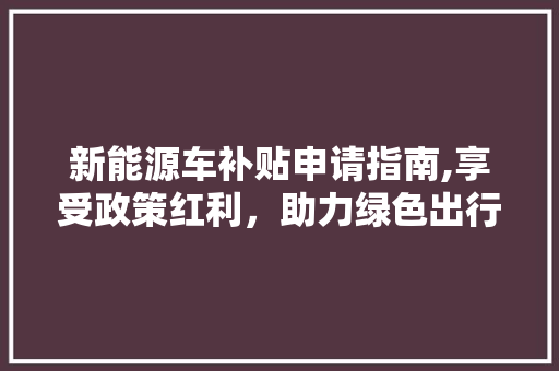 新能源车补贴申请指南,享受政策红利，助力绿色出行  第1张