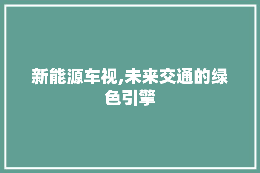 新能源车视,未来交通的绿色引擎