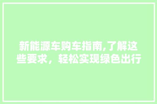 新能源车购车指南,了解这些要求，轻松实现绿色出行