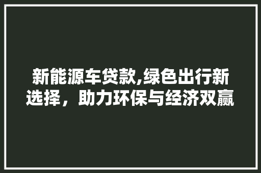 新能源车贷款,绿色出行新选择，助力环保与经济双赢