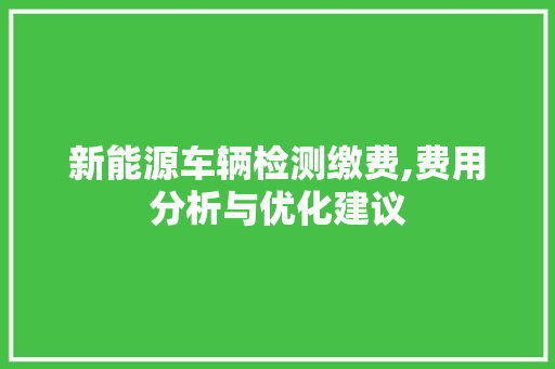 新能源车辆检测缴费,费用分析与优化建议