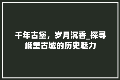 千年古堡，岁月沉香_探寻峨堡古城的历史魅力