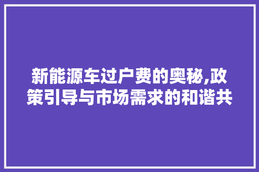 新能源车过户费的奥秘,政策引导与市场需求的和谐共鸣