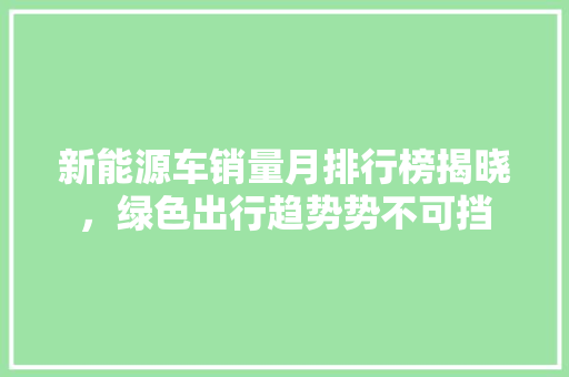 新能源车销量月排行榜揭晓，绿色出行趋势势不可挡