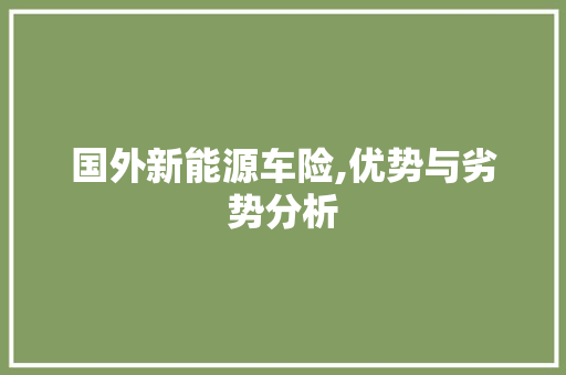 国外新能源车险,优势与劣势分析