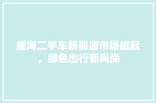 威海二手车新能源市场崛起，绿色出行新风尚