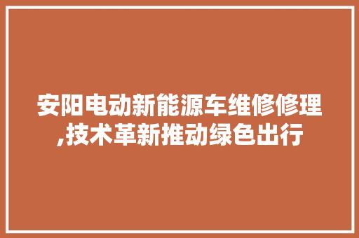 安阳电动新能源车维修修理,技术革新推动绿色出行