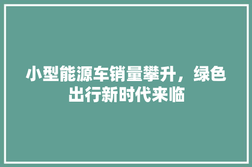 小型能源车销量攀升，绿色出行新时代来临