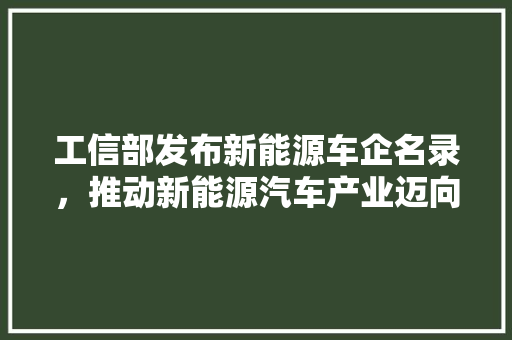 工信部发布新能源车企名录，推动新能源汽车产业迈向高质量发展