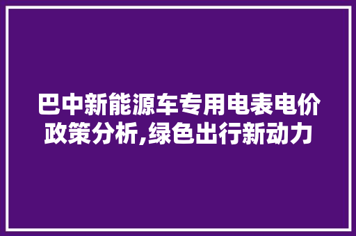 巴中新能源车专用电表电价政策分析,绿色出行新动力