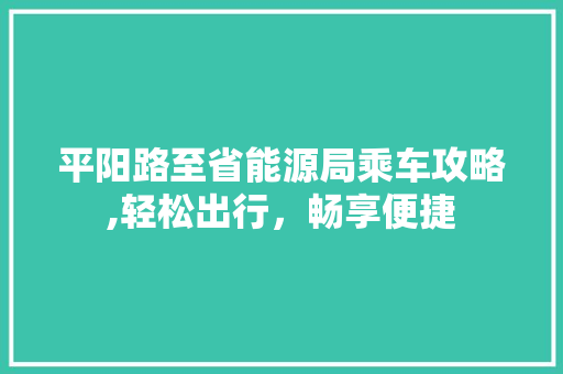 平阳路至省能源局乘车攻略,轻松出行，畅享便捷