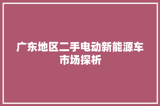 广东地区二手电动新能源车市场探析