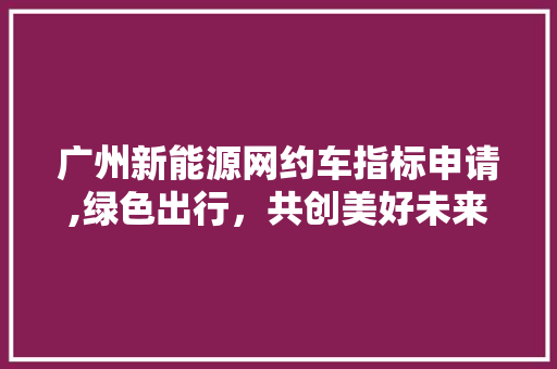 广州新能源网约车指标申请,绿色出行，共创美好未来