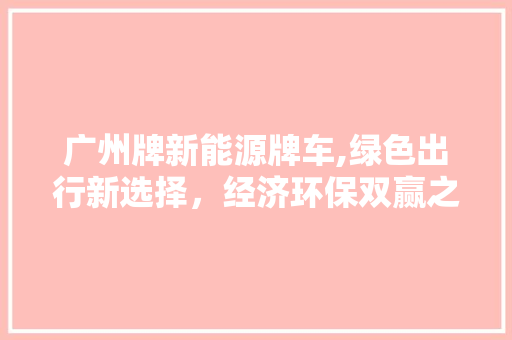 广州牌新能源牌车,绿色出行新选择，经济环保双赢之路