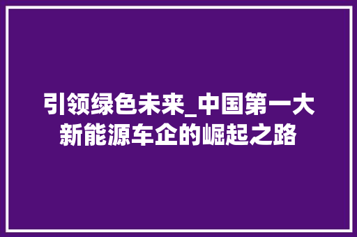 引领绿色未来_中国第一大新能源车企的崛起之路