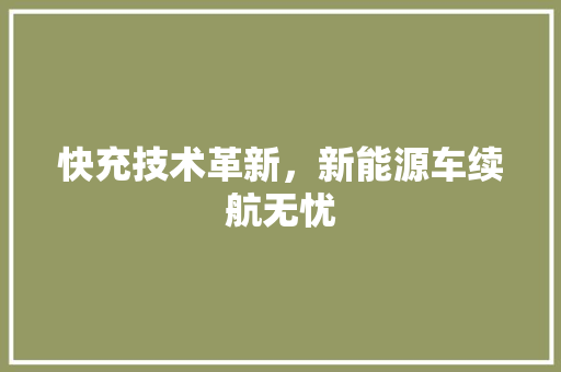 快充技术革新，新能源车续航无忧