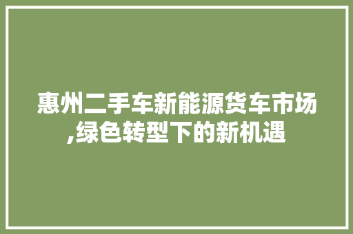 惠州二手车新能源货车市场,绿色转型下的新机遇